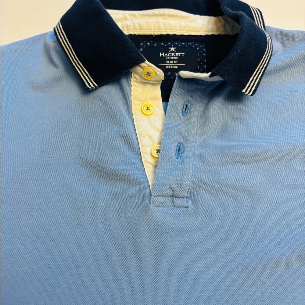 Hackett London Light Blue Polo with Navy Contrast Collar
